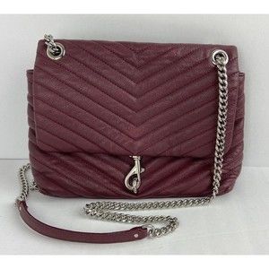 Rebecca Minkoff Edie Flap Crossbody Chain Quilted Leather Bag Pinot Noir Purse